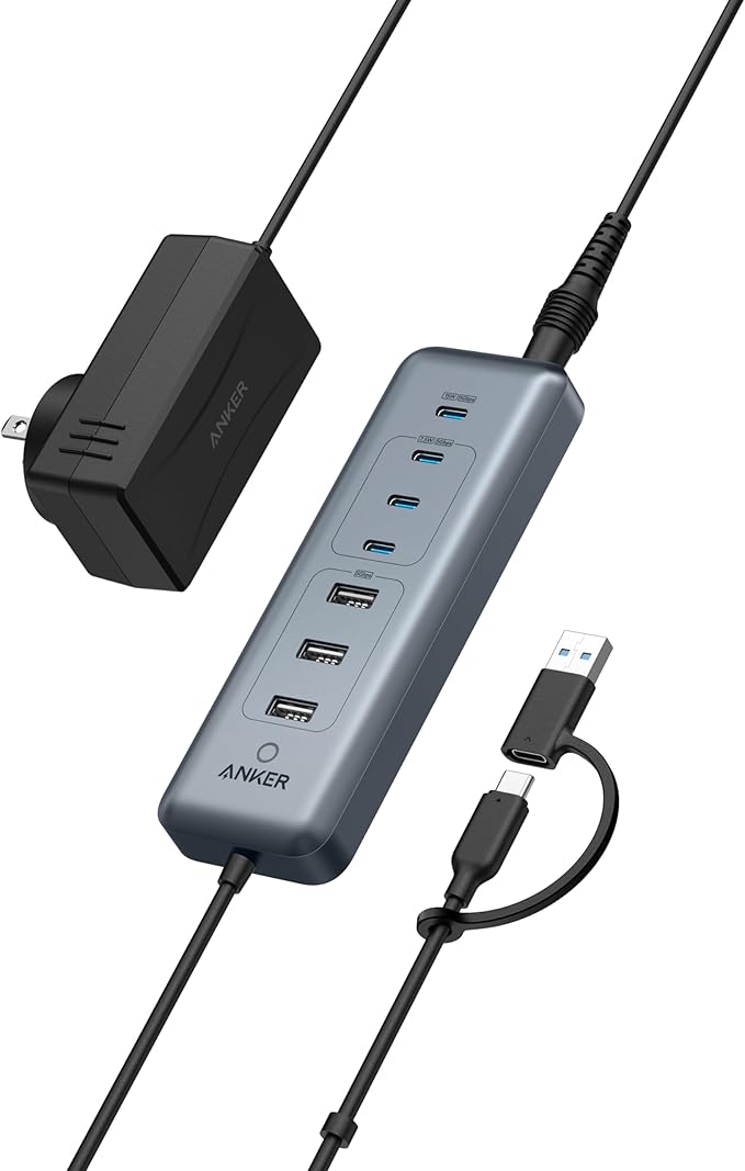 Anker USB C Hub 8-in-1 5Gbps Data Hub USB Splitter with 3 USBA and 4 USBC Ports 100W PD-in 2-in-1 USB-Connector for Laptop MacBook iPad and More (45W Adapter Included)