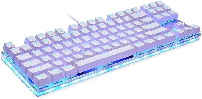 Mechanical Gaming Keyboard87 Keys RGB LED Rainbow Backlit Wired Keyboard for PC/GamerWhite