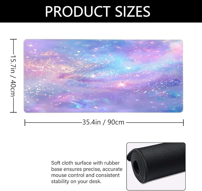 Purple Blue Galaxy Cloud Large Mouse Pad Gaming Mousepad Desk Mat for Desktop Computer Keyboard Waterproof Mouse Mat Desk Pad with Non-Slip Base for Game School Office Home 35.4 x 15.7