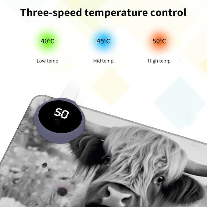 Warm Desk Pad Warm Mouse Pad Gaming Office Desk Matwith 3 Levels Heated &amp 3 Hours Auto Shut - 23.6 x 14.2 inch PU Leather Laptop Keyboard Mat for Home Office Hand WarmerHighland Cow Ox Cattle