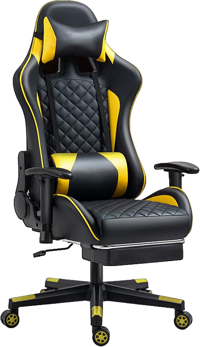 Gaming Chair with Footrest Office Racing Desk Ergonomic Chair Leather Reclining Gamer Chair Adjustable Armrest High Back Computer Chair Yellow