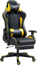 Gaming Chair with Footrest Office Racing Desk Ergonomic Chair Leather Reclining Gamer Chair Adjustable Armrest High Back Computer Chair Yellow