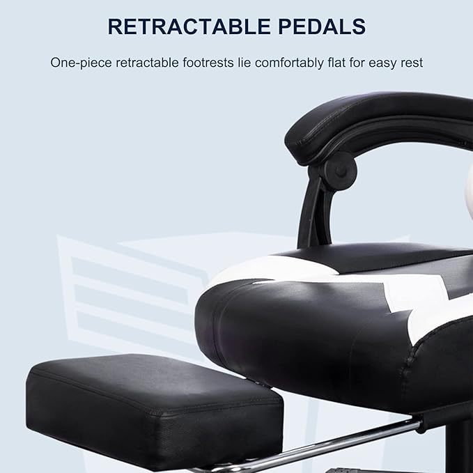Computer Chair with Footrest High Back Ergonomic Gaming Chair Reclining Gaming Chair with Linkage Armrests for Adults