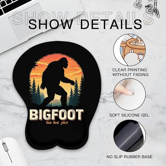 Mousepad Bigfoot Dad BOD Joke Sasquatch Ergonomic Wrist Support Non-Slip Base Mouse Mat with Wrist Rest Computer Mousemat for Desk Work Accessories Pad