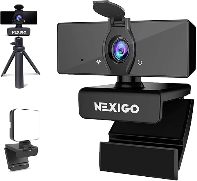 NexiGo 1080P Webcam Kits N660 FHD USB Web Camera with Privacy Cover Upgraded Video Conference Lighting Extendable Tripod Stand for Zoom/Skype/Teams