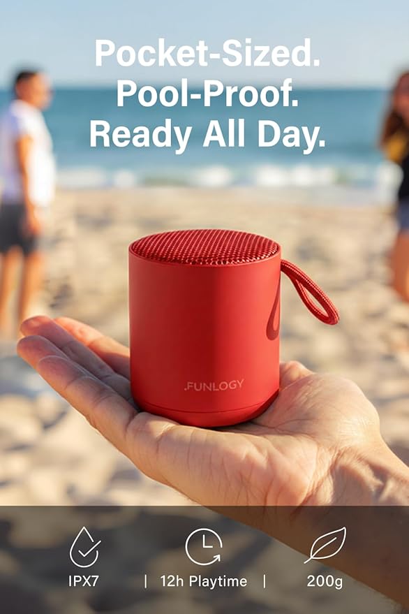 Portable Mini2 Bluetooth Speaker Wireless Portable Speaker with Deep Bass IPX7 Waterproof TWS Stereo Pairing Built-in Mic Small Speaker for Shower Outdoor Travel Red