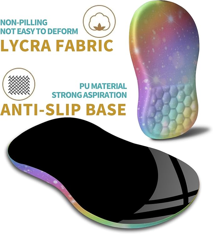 Hokafenle Ergonomic Mouse Pad Wrist Support with Massage Design Wrist Rest Pain Relief Mousepad with Memory Foam&ampNon-Slip PU Base Mouse Pads for Wireless Mouse &amp Desk (12x8 inchRainbow Bubb