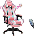 XOOFMASS Gaming Chair with Speakers Video Game Chair with RGB LED Lights Ergonomic Racing Office Chair PU Leather Recliner Computer Chair Swivel E-Sports Chair with Armrest and Lumbar SupportPink
