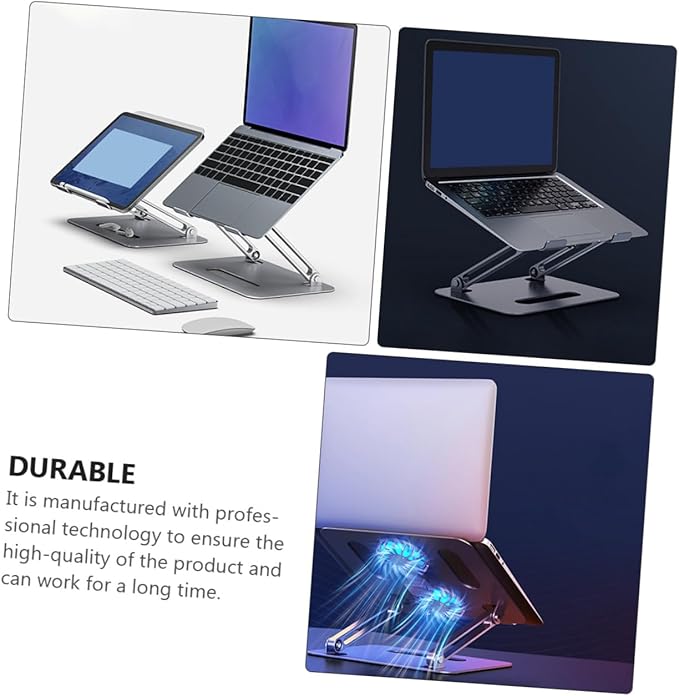 Homoyoyo Adjustable Aluminum Alloy Laptop Cooler Cooling Pad with Dual Fans Foldable Elevated Notebook Cooler for Gaming and Office Use Silver