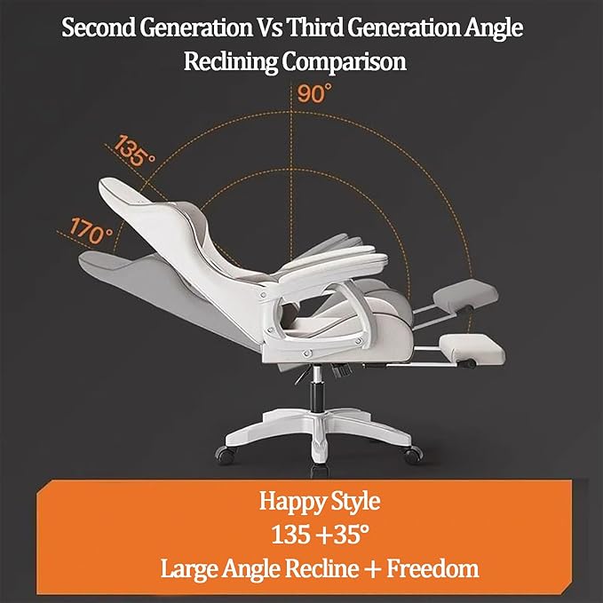 JSWHYBD Ergonomic Office Chair with Footrest Video Gaming Chairs for Adults 400lb High Back Reclining Computer Chair Big and Tall Pu Leather Adjustable Chair Havefootrest White