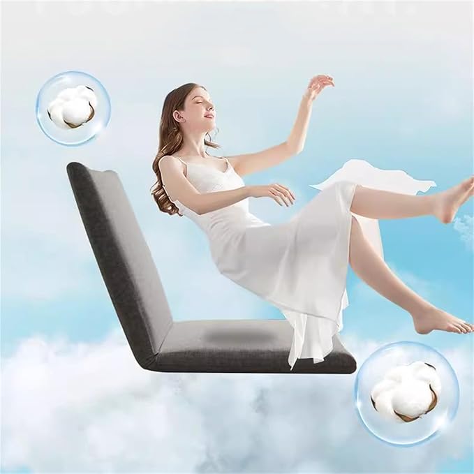 Adjustable Floor Chair Folding Lazy Sofa Padded Lounger Recliner 5-Position Floor Gaming Chair Cushioned Floor Chair with Back Support for Reading MeditatingLight Gray