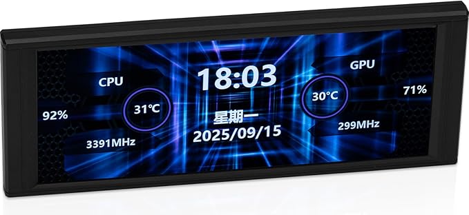 Trofeo Vision LCD AIO Screen Display 6.86” PC Monitor USB Type-C Connect | Real-Time Hardware Monitoring | 1280x480 Resolutions Preset &amp DIY Themes for Gaming PC Case/CPU Cooler(Black)