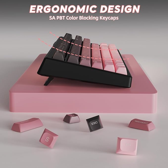 ZIYOU LANG M87 75% Wireless Gaming Keyboard Mechanical Feel Silent Rainbow Backlit Bluetooth/2.4Ghz PBT Gradient Keycaps Rechargeable 4000mAH Battery Ergonomic for MAC/Win/PC-Pink