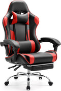 Sweetcrispy Video Game Chair - Ergonomic Computer Desk with Footrest and Comfy Lumbar Support PU Leather Recliner with Headrest Fixed Up Armrest Height Adjustable with 360° Swivel for Adults Red