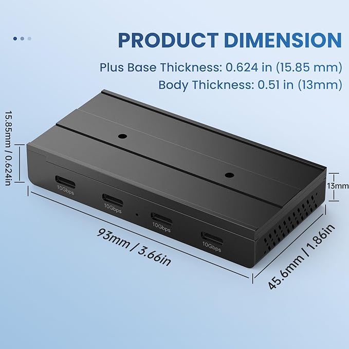 EJAY 10Gbps Magnetic USB-C Hub 4-Port USB 3.2 Gen2 Data Transfer Includes Sliding Rail Screws and Sticky Pads for MacBook Laptop PC Black