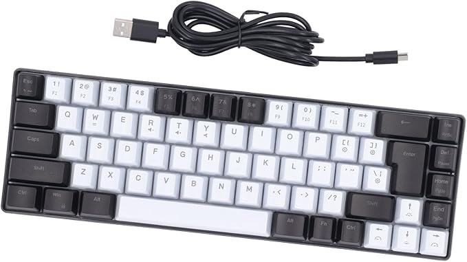 Membrane Gaming Keyboard with 68 Keys Contrast Color Mechanical Feel for Entertainment and Working with USB Connection System (Black and White)