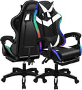 Gaming Chair with 2 Bluetooth Speakers &amp Lights Ergonomic High-Back Office Chair with Headrest &amp 135° Recline 360° Swivel Height Adjustable Faux Leather Computer Chair for Gaming Office &am