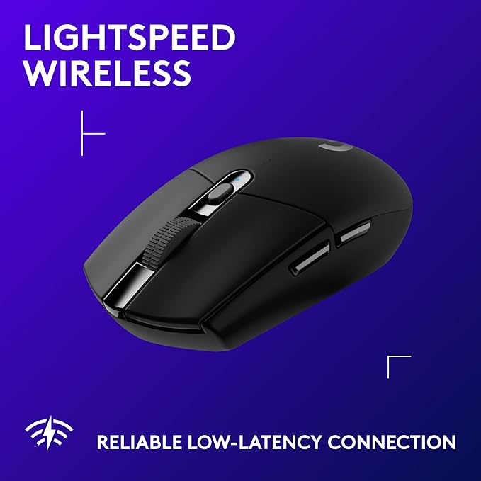 Logitech G305 Lightspeed Wireless Gaming Mouse Hero Sensor 12000 DPI Lightweight 6 Programmable Buttons 250h Battery On-Board Memory Compatible with PC Mac - Black