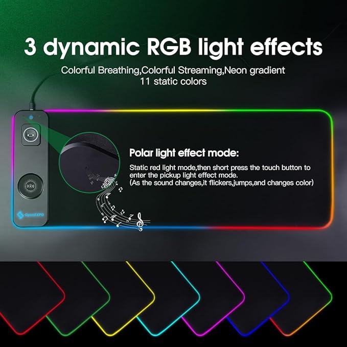 M15WR Wireless Charging RGB Gaming Desk Mat/Mouse pad 3 in 1 Wireless Charging 15 RGB Light Modes (Sound Pickup Mode Power Failure Memory Function) 31.49 x 11.81 Non-Slip Rubber Base
