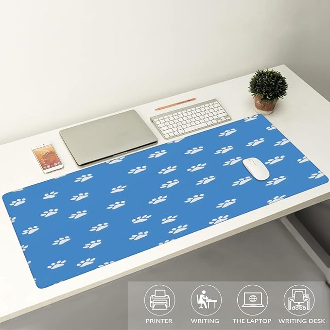 Blue Dog Paw Prints Large Mouse Pad Gaming Mousepad Desk Mat for Desktop Computer Keyboard Waterproof Mouse Mat Desk Pad with Non-Slip Base for Game School Office Home 35.4 x 15.7