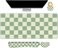 Large Gaming Mouse Pad Set 4 in1 Ergonomics Keyboard Desk Mat with Memory Foam Wrist Rest Extended Game Mousepad Non-Slip Desk Pad Matt Easy Typing Pain Relief I Green Checkered