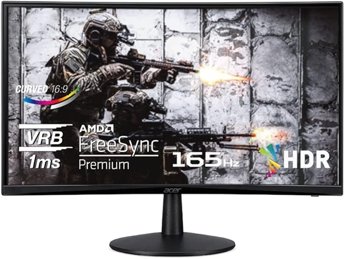 acer Nitro ED240Q Sbiip 23.6 Full HD 1920 x 1080 VA 1500R Curved Gaming Monitor | AMD FreeSync Premium | 165Hz Refresh Rate | 1ms (VRB) | ZeroFrame Design | 1 x Display Port 1.4 &amp 2 x HDMI 2.0 Po