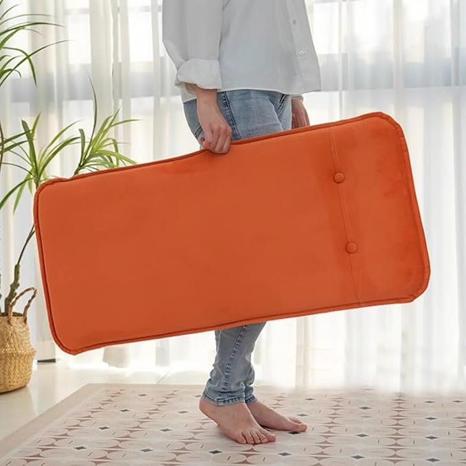 ELEFOCUS Folding Floor Chair with 5 Adjustable Positions Floor Lazy Gaming Sofa Chair Linen Fabric Padded Meditation Chairs(Orange)