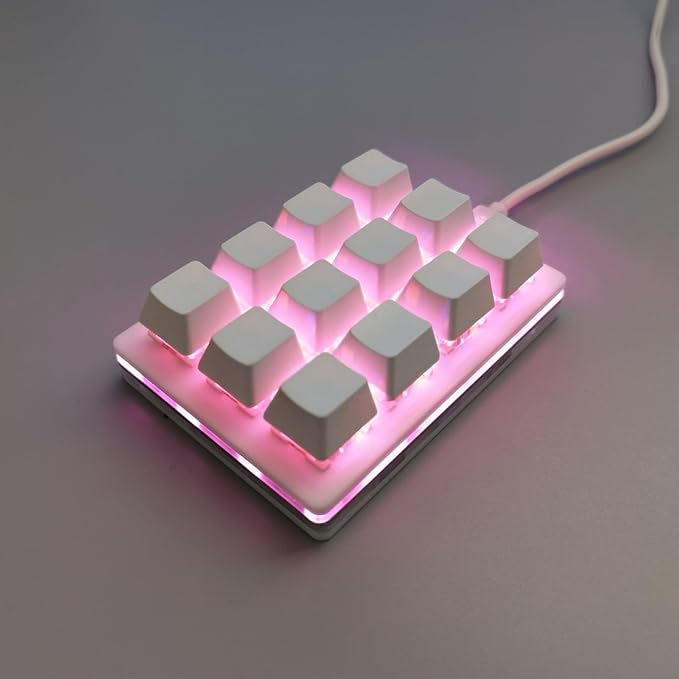 12 Key Mechanical Gaming Keyboard Ergonomic One Handed Keypad USB C Wired Professional Gaming Keypad with Hot Swappable Red Switch Mini Macro LED Keypad for OS X White