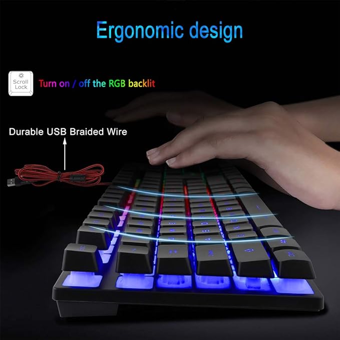 BlueFinger RGB Gaming Keyboard and Backlit Mouse Combo USB Wired LED Gaming Set for Laptop PC Computer Game and Work