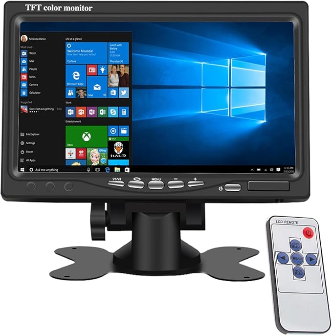7 inch Portable Small HD 1080P VGA Monitor Mini Screen 1024x600 HDMI/VGA/AV Input with Speakers