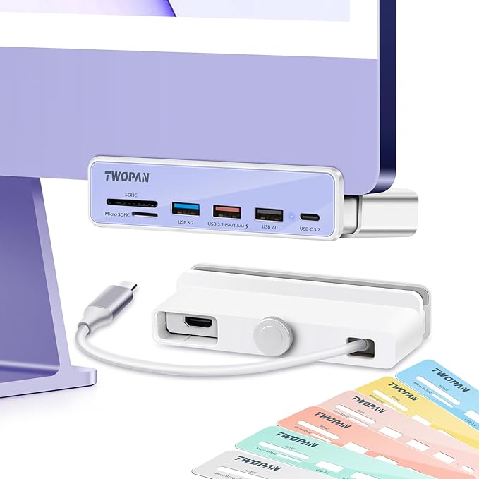 USB C Hub Multiport Adapter for iMac M4/M3/M1 7-in-1 iMac 2024/2023 Docking Station - 4K HDMI USB 3.2 Ports SD/Micro SD Card Reader 7 Color Panels