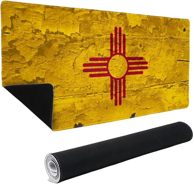 Rustic Distressed New Mexico State Flag Large Gaming Mouse Pad Desk Mat with Stitched Edges Non-Slip Base