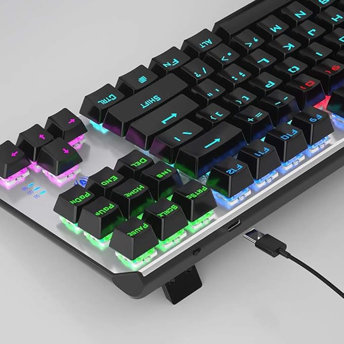 Laptop Keyboard Mechanical Gaming Keyboard LED Rainbow Gaming Backlit 87 Keys Anti-Ghosting Wired Keyboard for Win/Gaming Computer Keyboard (Color : Black)