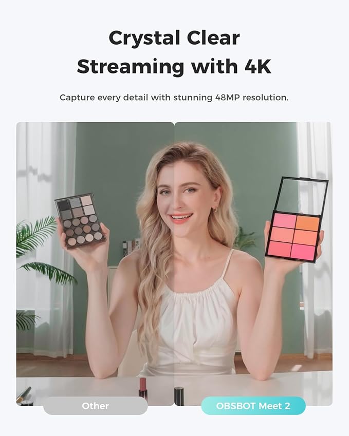 OBSBOT Meet 2-4K Webcam for PC with 1/2 Sensor AI Framing &amp Autofocus Beauty Mode Lightweight Gesture Control HDR Dual Microphone 60 FPS Web Cam for Streaming Meeting Gaming. (Space Gre