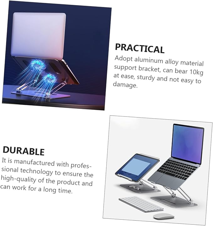 Homoyoyo Adjustable Aluminum Alloy Laptop Cooler Cooling Pad with Dual Fans Foldable Elevated Notebook Cooler for Gaming and Office Use Silver