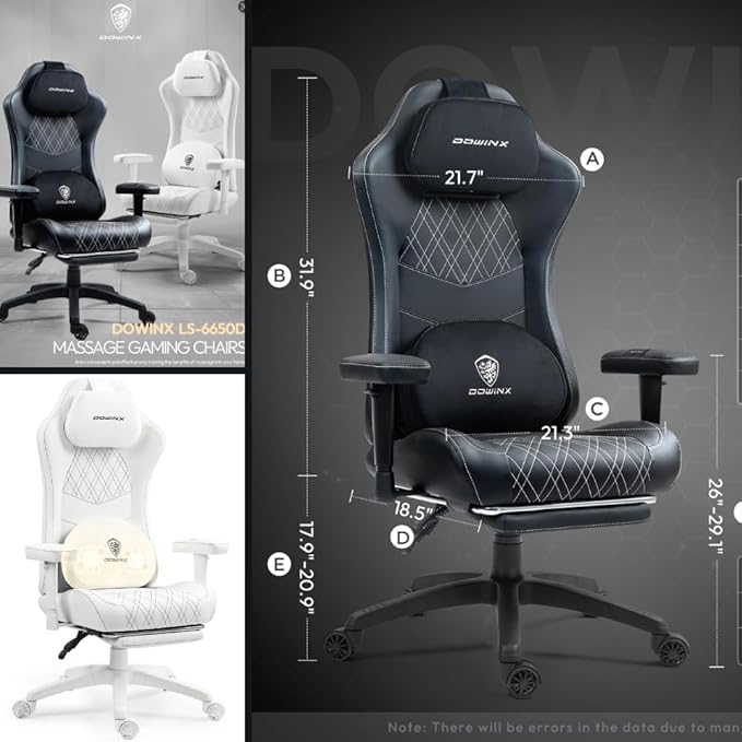 Dowinx LS-665TE0D Gaming Chair with Heated Massage Lumbar SupportErgonomic Computer Chair with Pocket Spring CushionReclining Game Chair with Adjustable Padded Armrests and FootrestBlack-Green