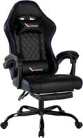 Blue Gaming Chair for Adults with Footrest and Lumbar Support Height Adjustable Office Chair with 360°-Swivel Seat and Headrest for Office or Gaming Comfortable Executive Office Chair