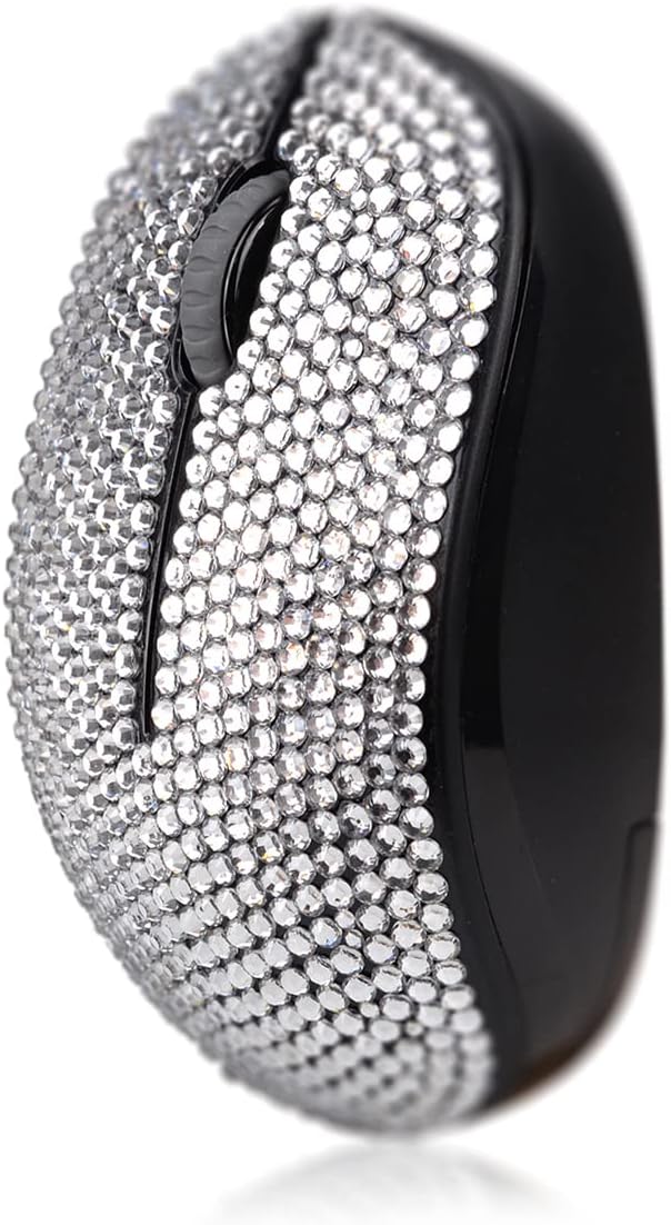 SA@ Luxury 6 Colors Bling Crystal Rhinestone 2.4G Wireless Mouse for Laptop Notebook PC Computer MacBook Gifts for The Office (Silver)