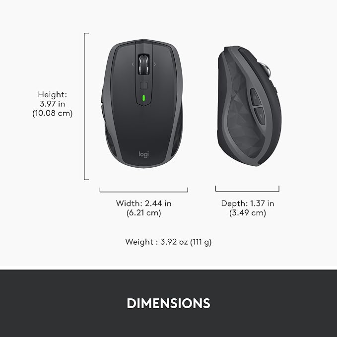 Logitech MX Anywhere 2S Bluetooth Edition Compact Wireless Mouse No USB Receiver - Use On Any Surface Hyper-Fast Scrolling Rechargeable Control Up to 3 Apple Mac and Windows Computers and Laptops