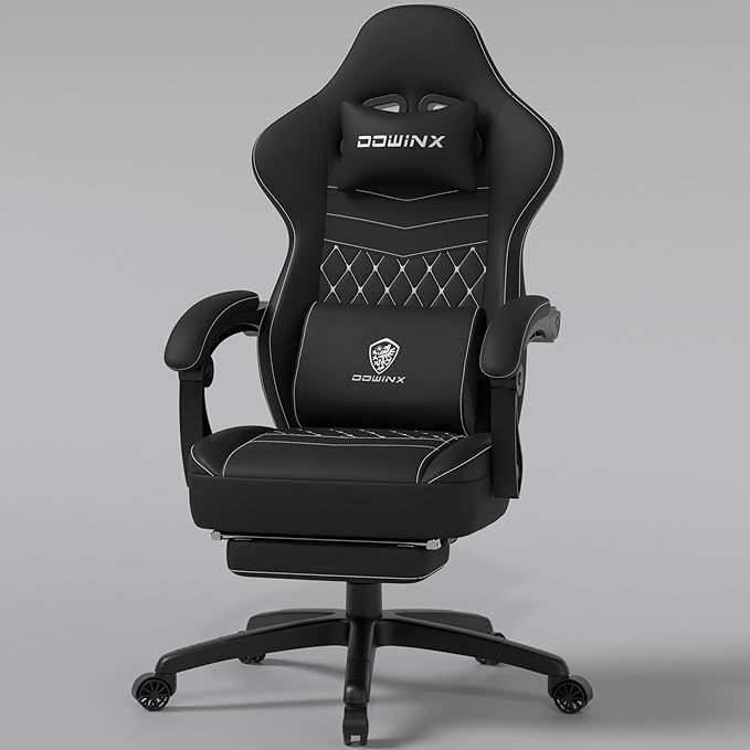 Dowinx Gaming Chair Breathable Fabric with Gel Pad Ergonomic Game Chair with Pocket Spring Cushion Comfortable Office Chair with Footrest and Storage Bag for Adults Black