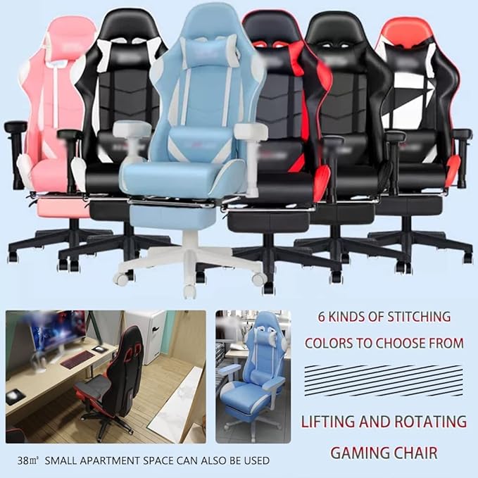 Gaming Chair with Footrest 90°-155°Comfortable Reclining Gamer Chair Ergonomic Lazy Backrest Racing Chair Load Bearing 190kg/418.9lbs (Color : Geometric Color Size : 121-131 * 50cm)
