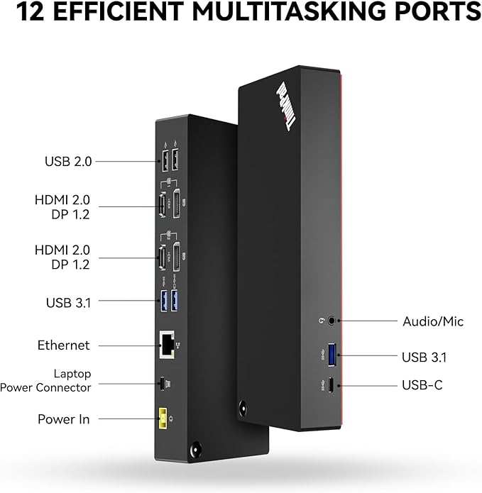 ThinkPad 40AF0135 Universal Hybrid USB-C with USB-A Adapter Docking Station for Lenovo Laptops Dual Monitor Comes with ITSPWR HDMI 4K Cable + 50 Cable Ties