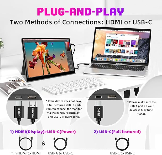 Portable Small Monitor 10.5 inch USB C 100% sRGB 1500:1 FHD 1920x1280 IPS Touch Ultra-Thin External Second Screen Display for Gaming Computer PC Phone Mac