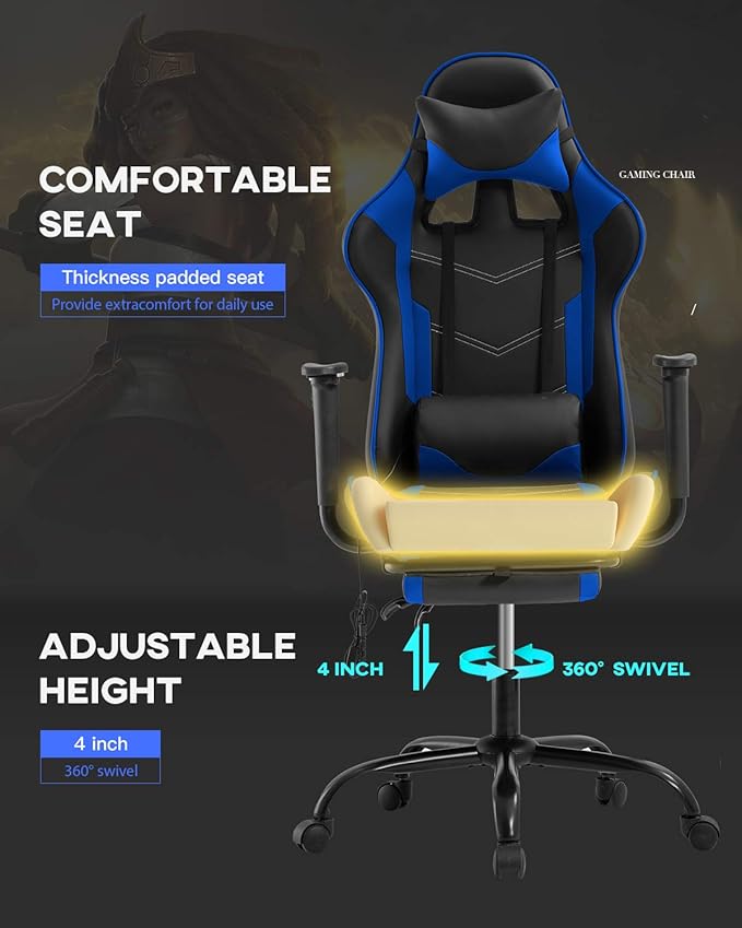 Ergonomic Gaming Chair PU Leather Massage Gaming Chair with Footrest/Armrest/Lumbar Support for Adults Gaming Work Study Racing Style Computer Chairs Big and Tall Gaming Chair