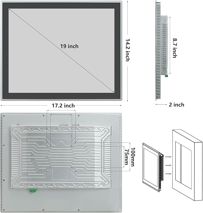 19 inch Android 12 Industrial Embedded Interactive Touchscreen Monitor Capacitive Multi-Touch Tablet with Front IP65 Monitor RAM 8G &amp ROM 128G WiFi &amp BT HD-MI-Out &amp USB Ports