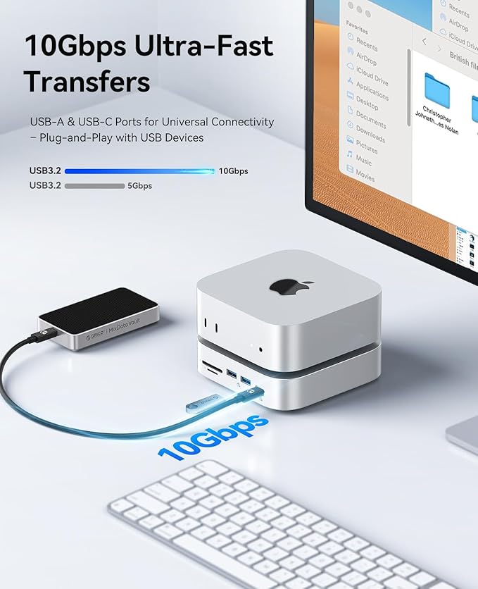 ORICO MiniLink Mac mini M4 Dock &amp Stand 2 × 10Gbps USB 3.2 Ports 10Gbps USB C USB A 3.0 2.5G Ethernet Port SD/TF 3.5mm Headphone &amp Microphone Jacks Compatible with Mac mini M4/M4 Pro (M