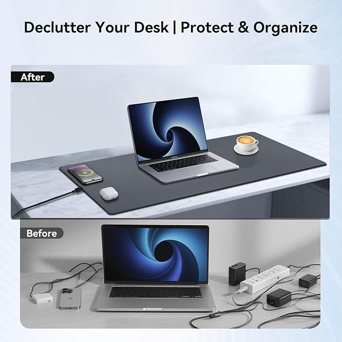 Wireless Charging Mouse Pad 15W Fast Charge Magnetic Charger Desk Pad Large Office Desk Mat (35.4x16.9) with Ultra-Smooth Surface Gray Computer Mousepad for MacBook PC Laptop
