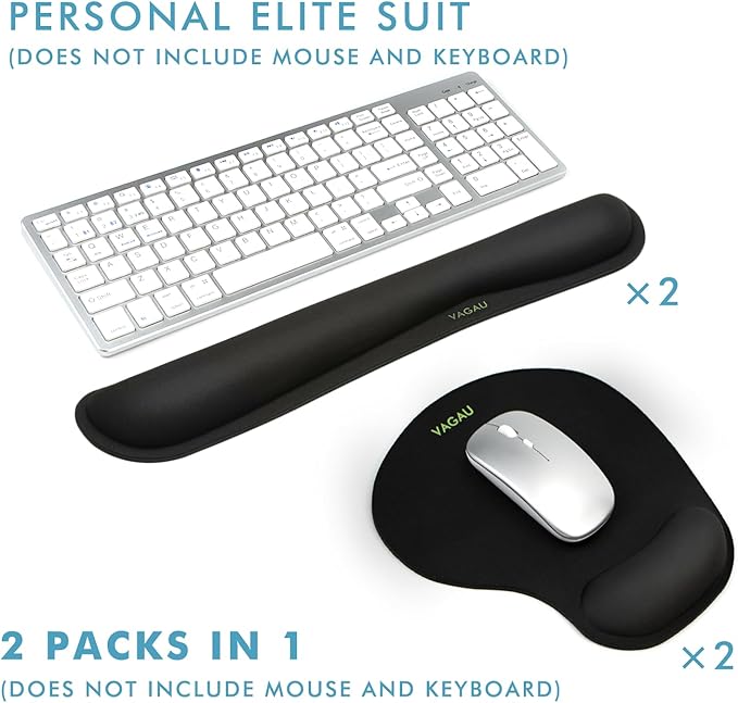 VAGAU Premium Keyboard Wrist Rest and Mouse Pad Wrist Support Ergonomic Memory Foam Set for Office Laptop Mac Computer and Gaming Comfortable Typing &ampWrist Pain Relief (2 Pack)