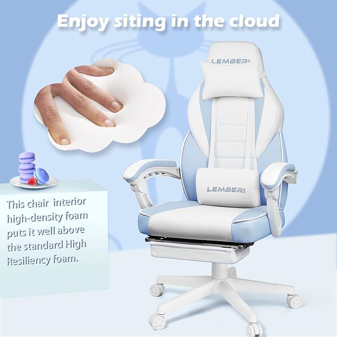 LEMBERI Gaming Chairs for AdultsErgonomic Video Game Chairs with footrestBig and Tall Gaming Chair 400lb Weight Capacity Racing Style Gaming Computer Gamer Chair with Headrest and Lumbar Support