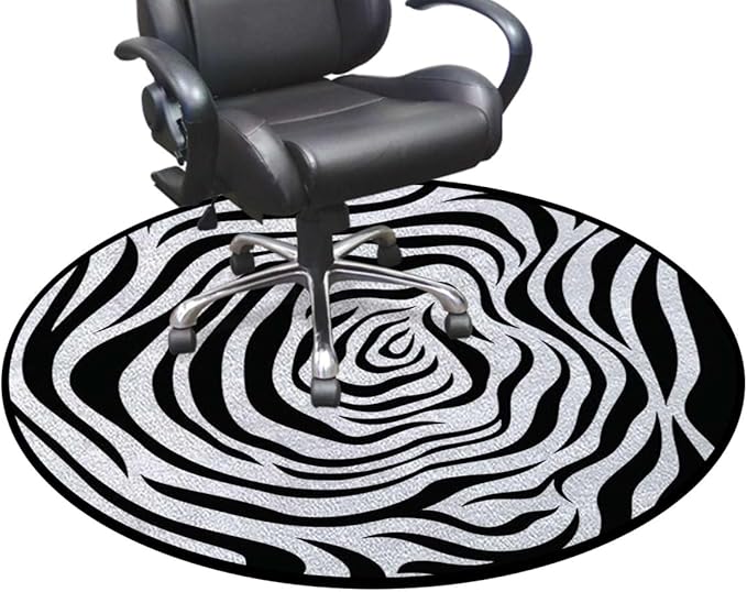 Black White Round Office Chair Mats Home Rolling Gaming Chair Mat Anti-Slip Hardwood Floor Mats Carpeted Floor Protector Mats Animal Skin Pattern Nature Theme Diameter 43.3 in